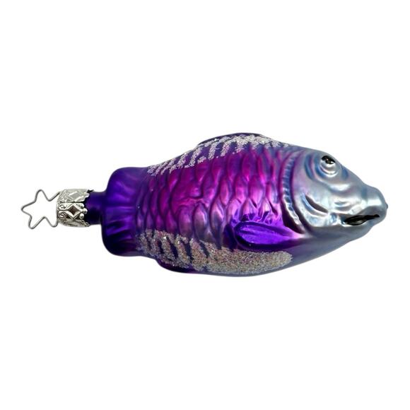 Inge Glass Blown Glass PURPLE FISH Christmas Ornament with Glitter VTG EUC - Picture 2 of 6